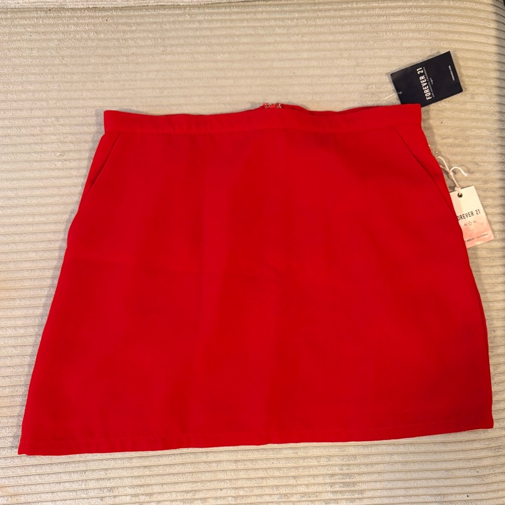 Women's Bold Red A-Line Skirt with Pockets & Zipper